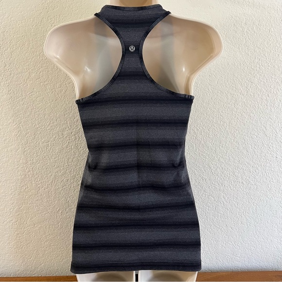Lululemon Cool Racerback Capilano Stripe Heathered Deep Coal Black tank top Sz 6 - Picture 4 of 12